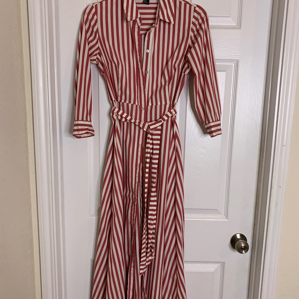 Forever 21 Red and White Striped Long Sleeve Dress